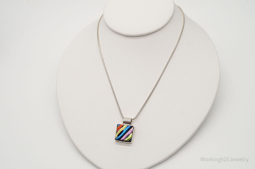 Vintage Rainbow Dichroic Glass Sterling Silver Necklace - Che Cose Belle