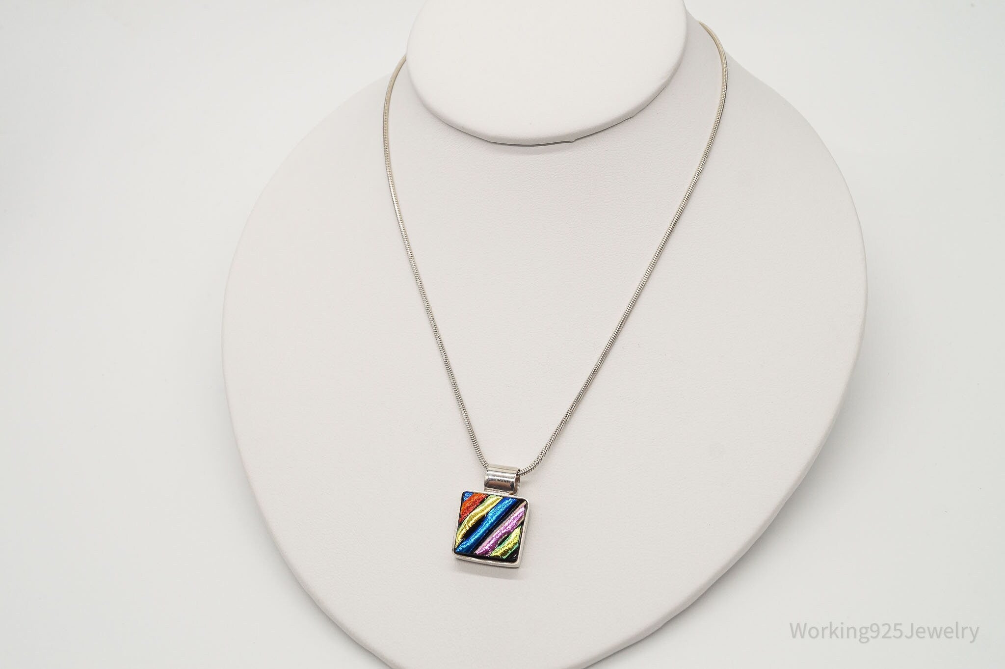 Vintage Rainbow Dichroic Glass Sterling Silver Necklace - Che Cose Belle