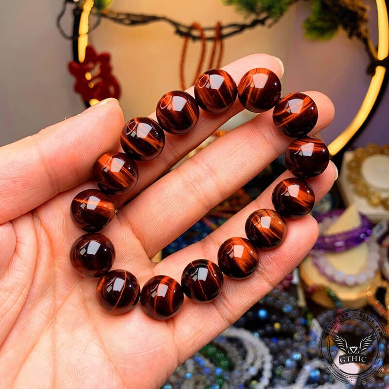 Vintage Red Tiger Eye Gemstone Bead Bracelet - Che Cose Belle