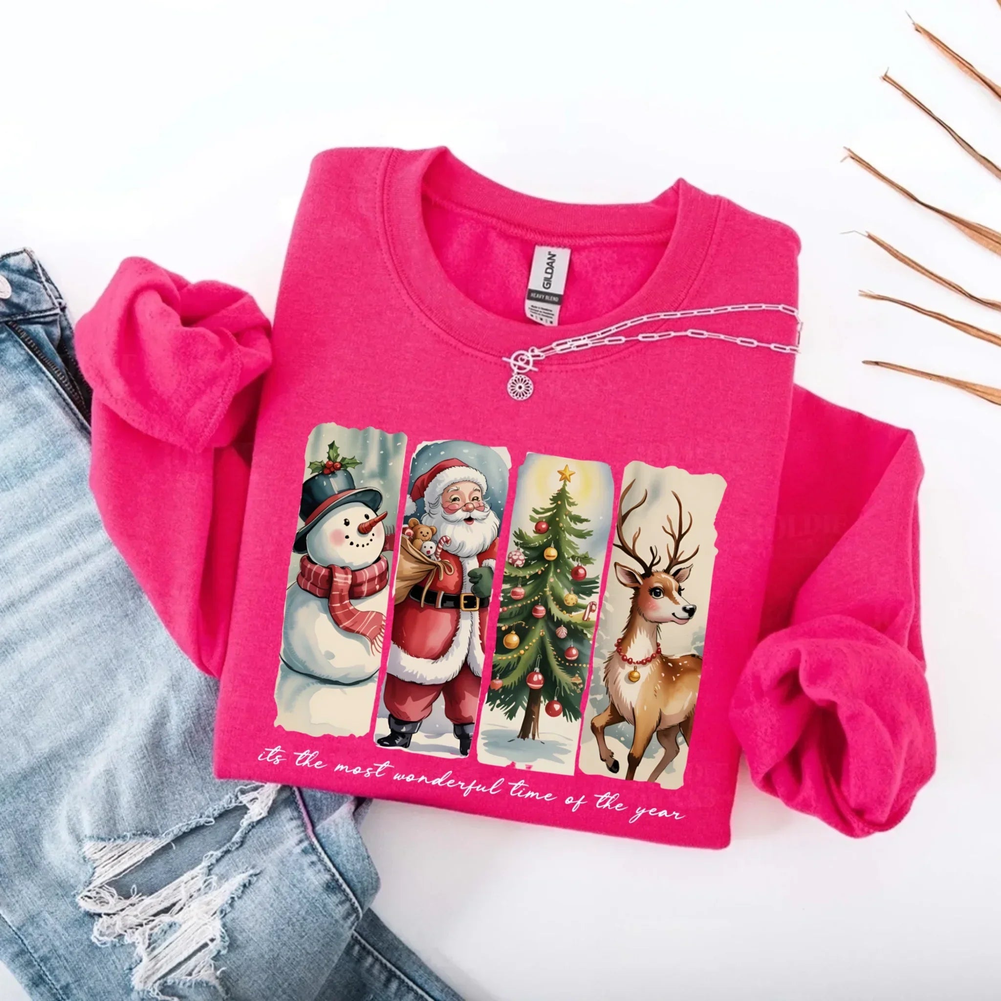 Vintage Santa Sweatshirt Wonderful Time Christmas Crewneck