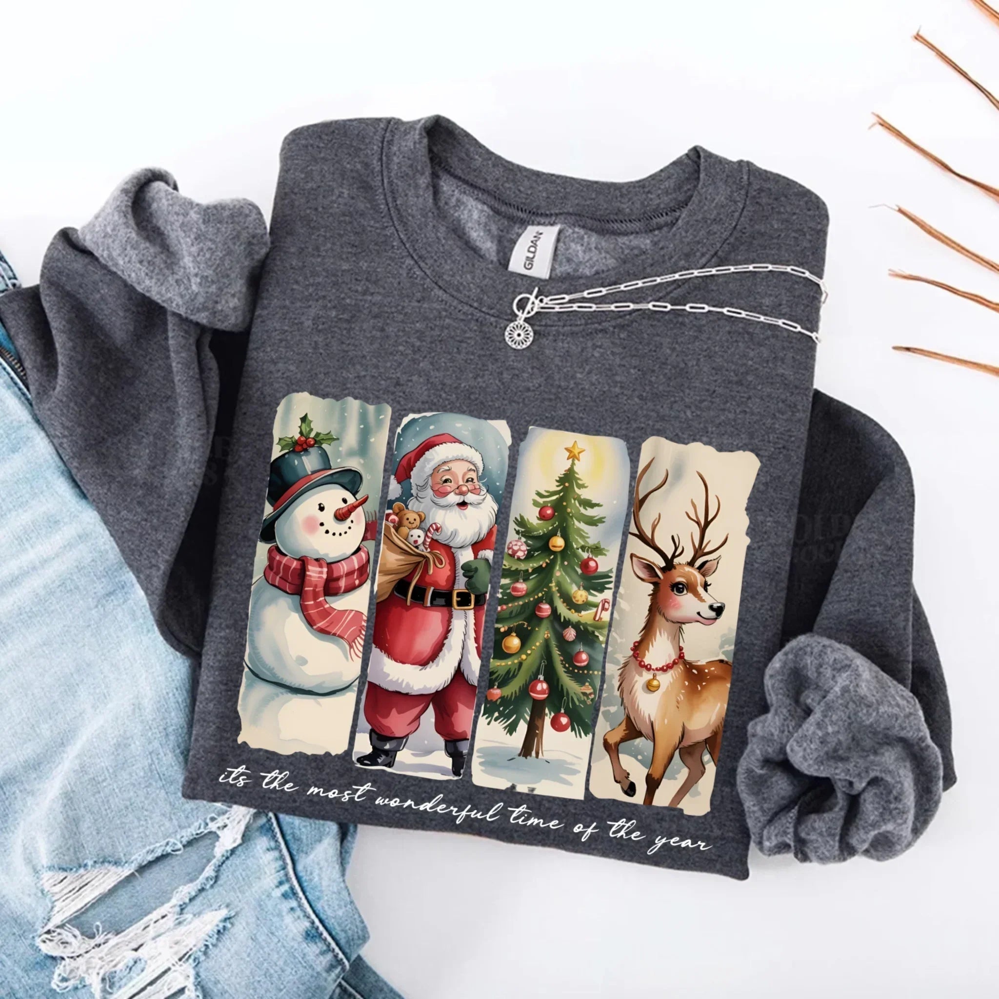 Vintage Santa Sweatshirt Wonderful Time Christmas Crewneck - Che Cose Belle