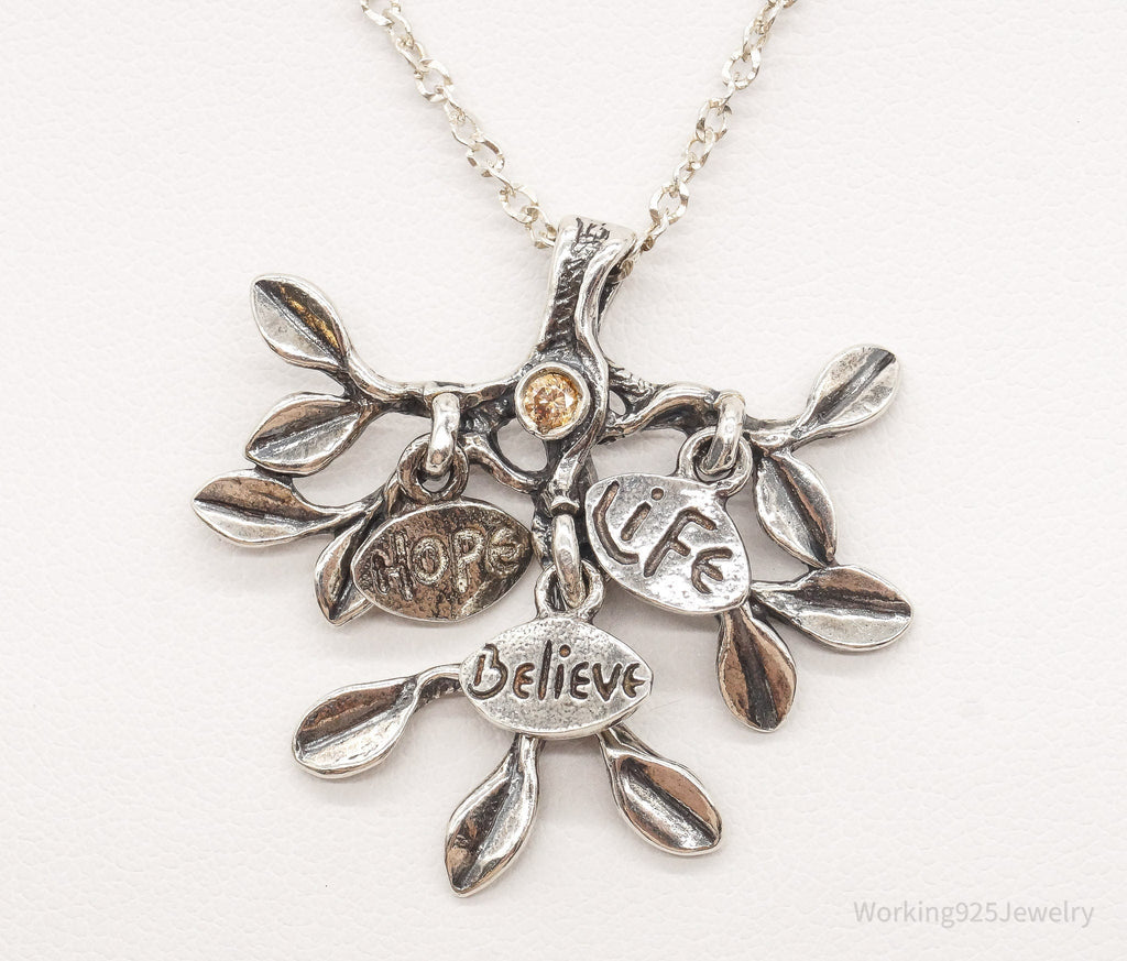 Vintage Shablool Didae Orange CZ Hope Believe Life Tree Sterling Silver Necklace - Che Cose Belle