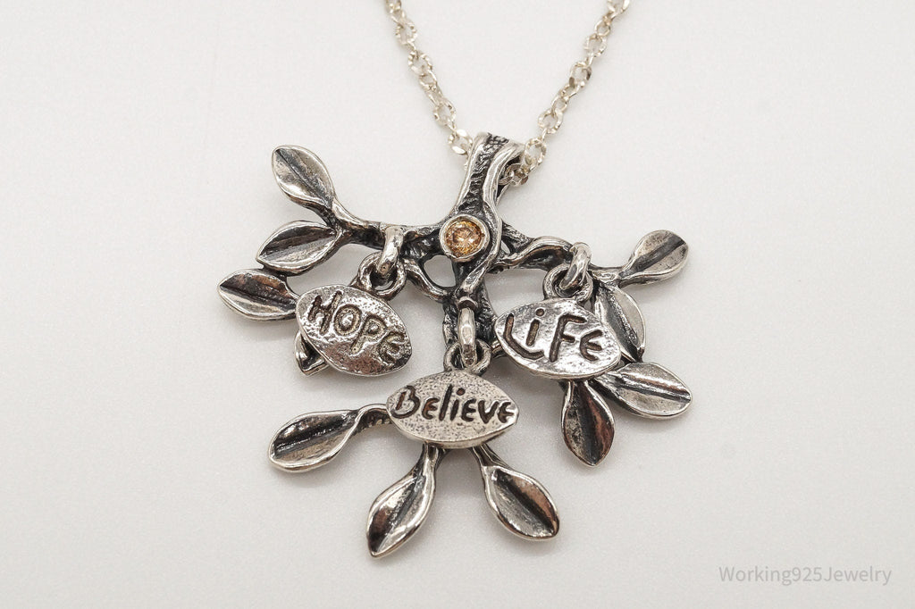 Vintage Shablool Didae Orange CZ Hope Believe Life Tree Sterling Silver Necklace - Che Cose Belle