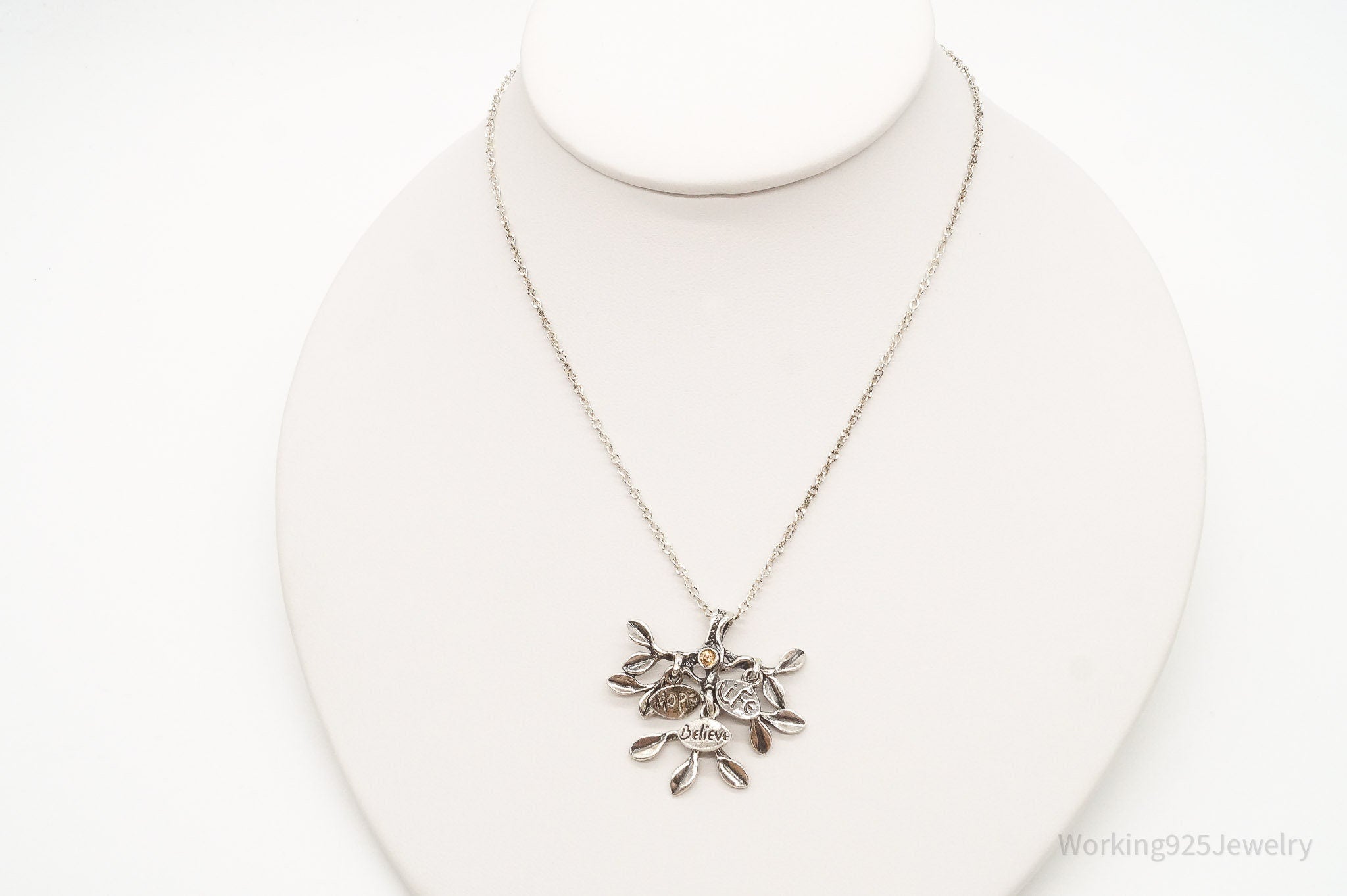 Vintage Shablool Didae Orange CZ Hope Believe Life Tree Sterling Silver Necklace - Che Cose Belle