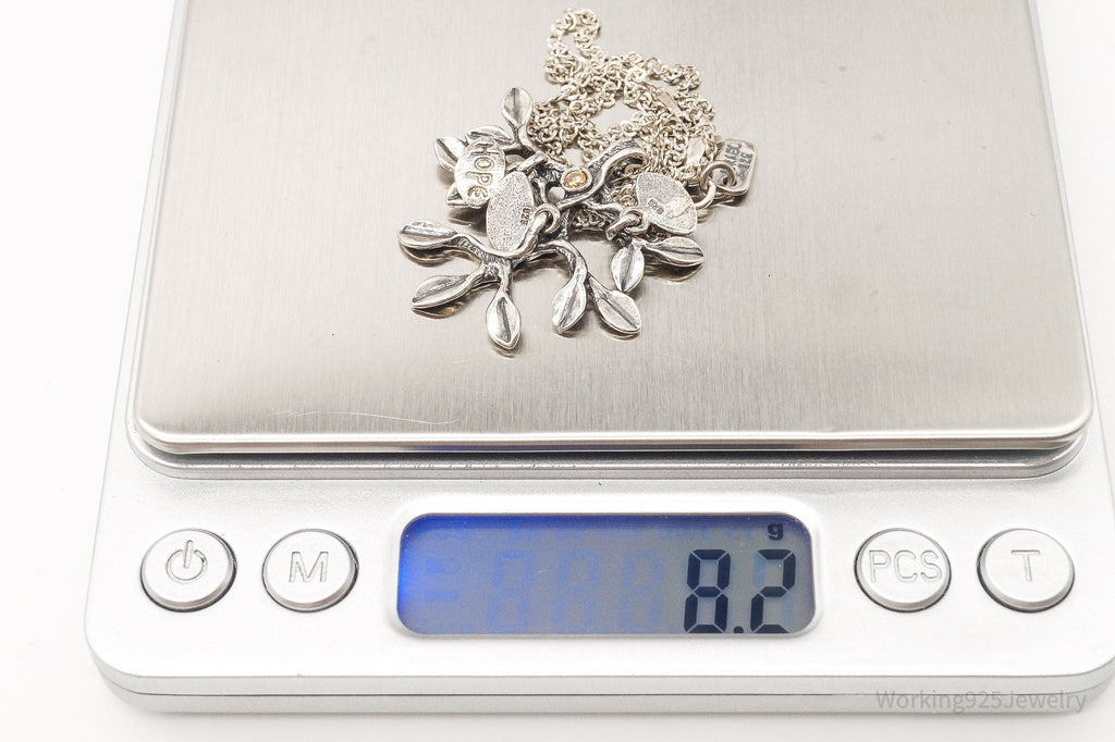 Vintage Shablool Didae Orange CZ Hope Believe Life Tree Sterling Silver Necklace - Che Cose Belle