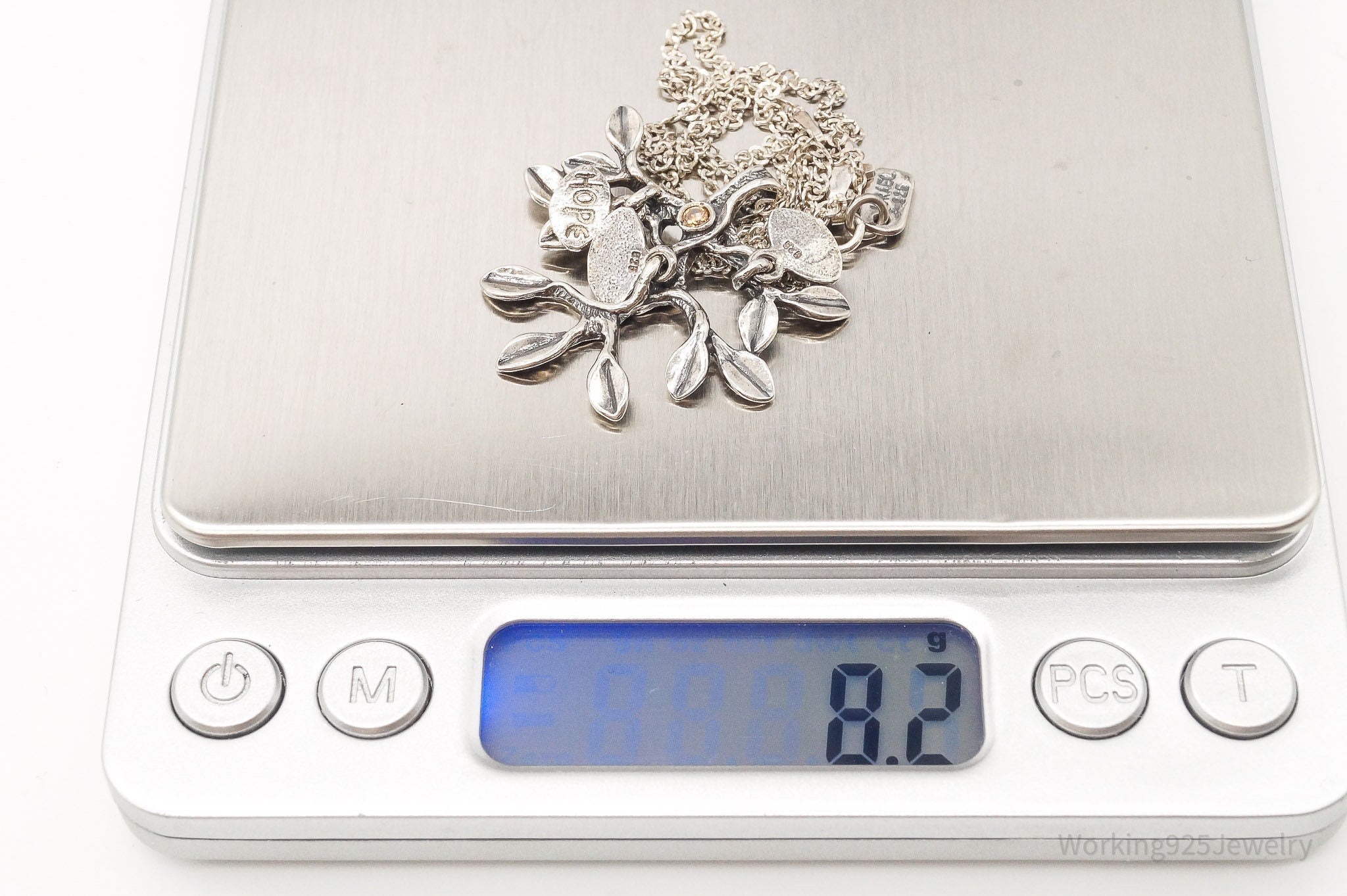 Vintage Shablool Didae Orange CZ Hope Believe Life Tree Sterling Silver Necklace - Che Cose Belle