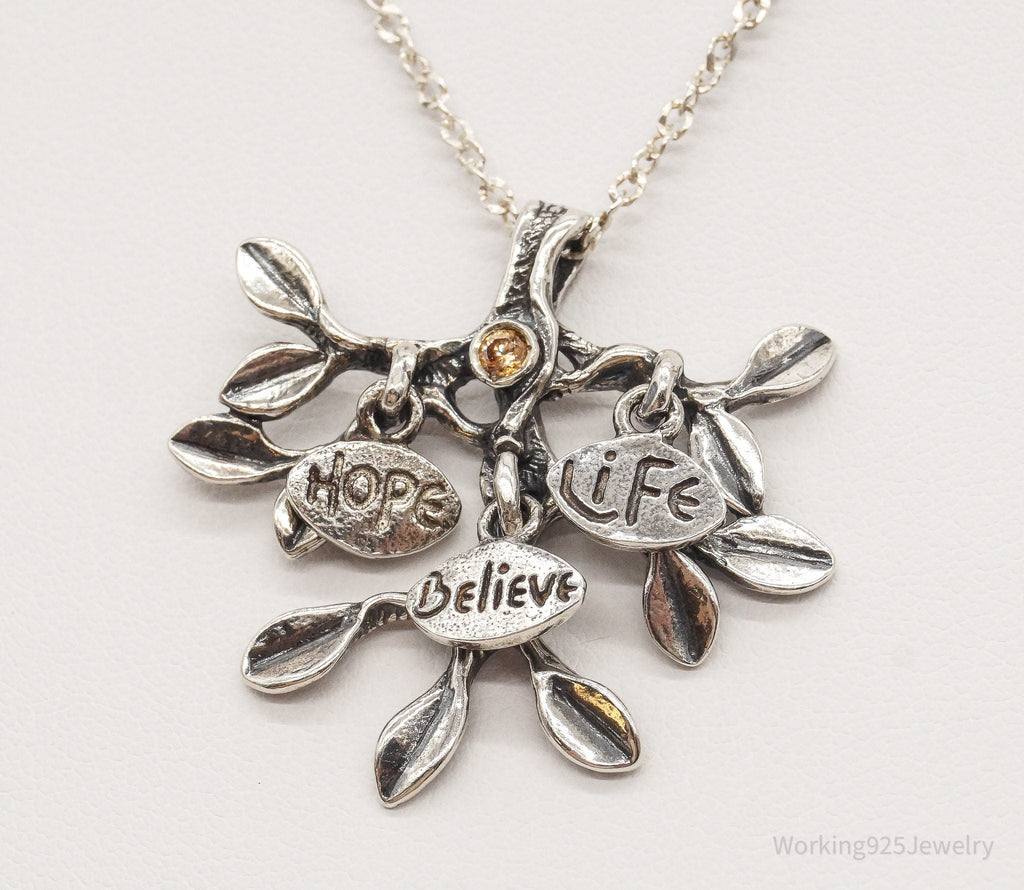 Vintage Shablool Didae Orange CZ Hope Believe Life Tree Sterling Silver Necklace - Che Cose Belle
