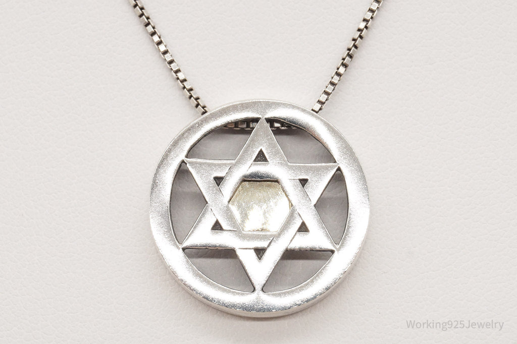 Vintage Star Of David Brass Copper Sterling Silver Necklace - Che Cose Belle