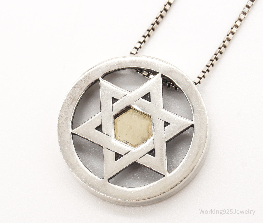 Vintage Star Of David Brass Copper Sterling Silver Necklace - Che Cose Belle
