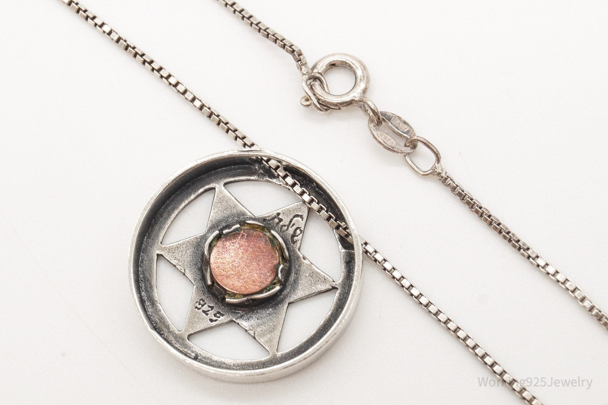 Vintage Star Of David Brass Copper Sterling Silver Necklace - Che Cose Belle