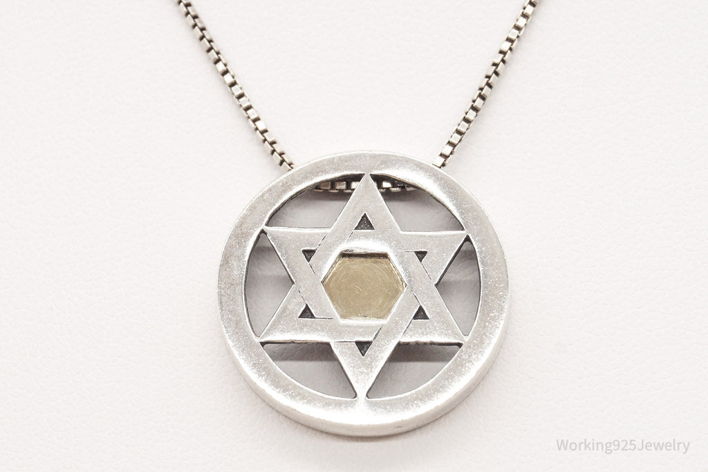 Vintage Star Of David Brass Copper Sterling Silver Necklace - Che Cose Belle