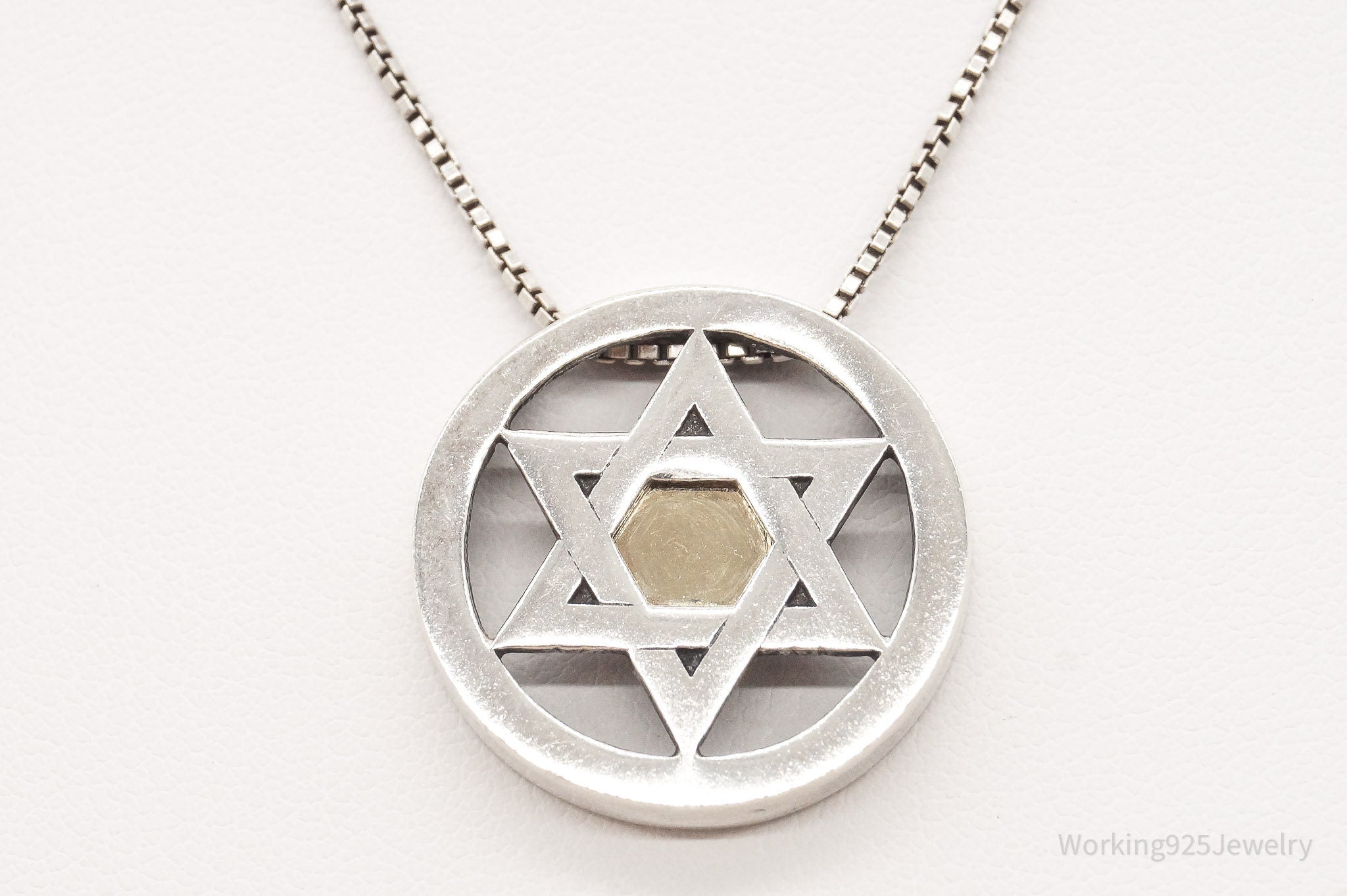 Vintage Star Of David Brass Copper Sterling Silver Necklace - Che Cose Belle