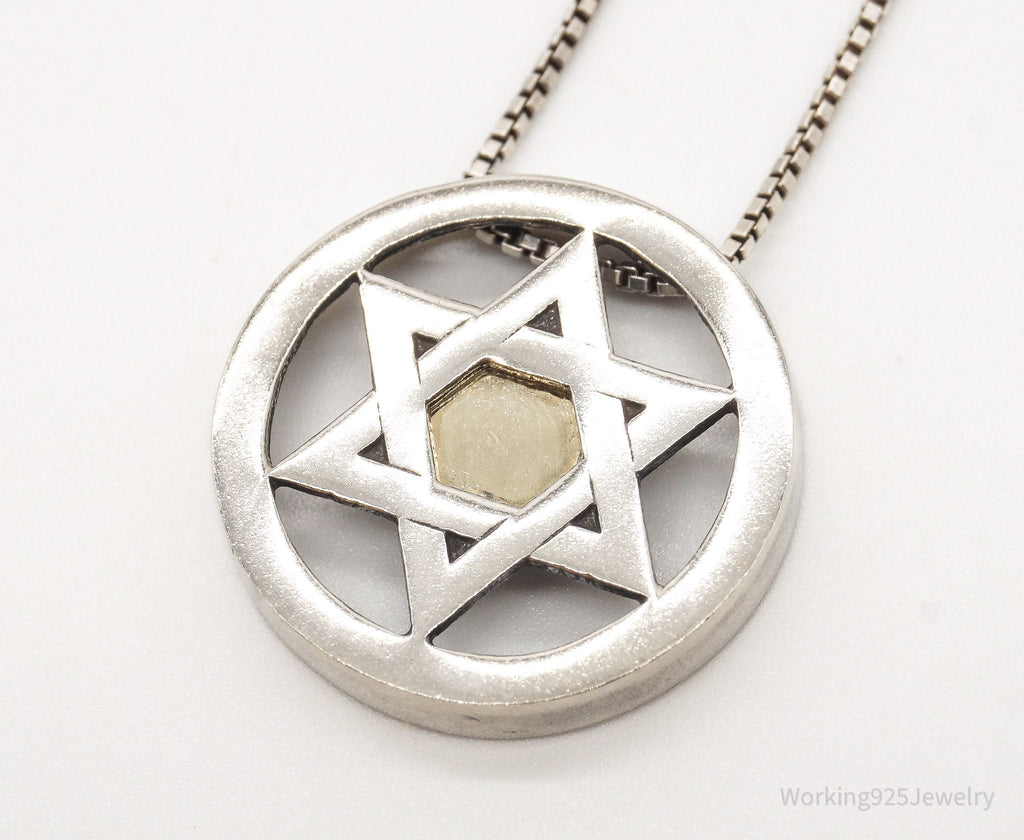 Vintage Star Of David Brass Copper Sterling Silver Necklace - Che Cose Belle