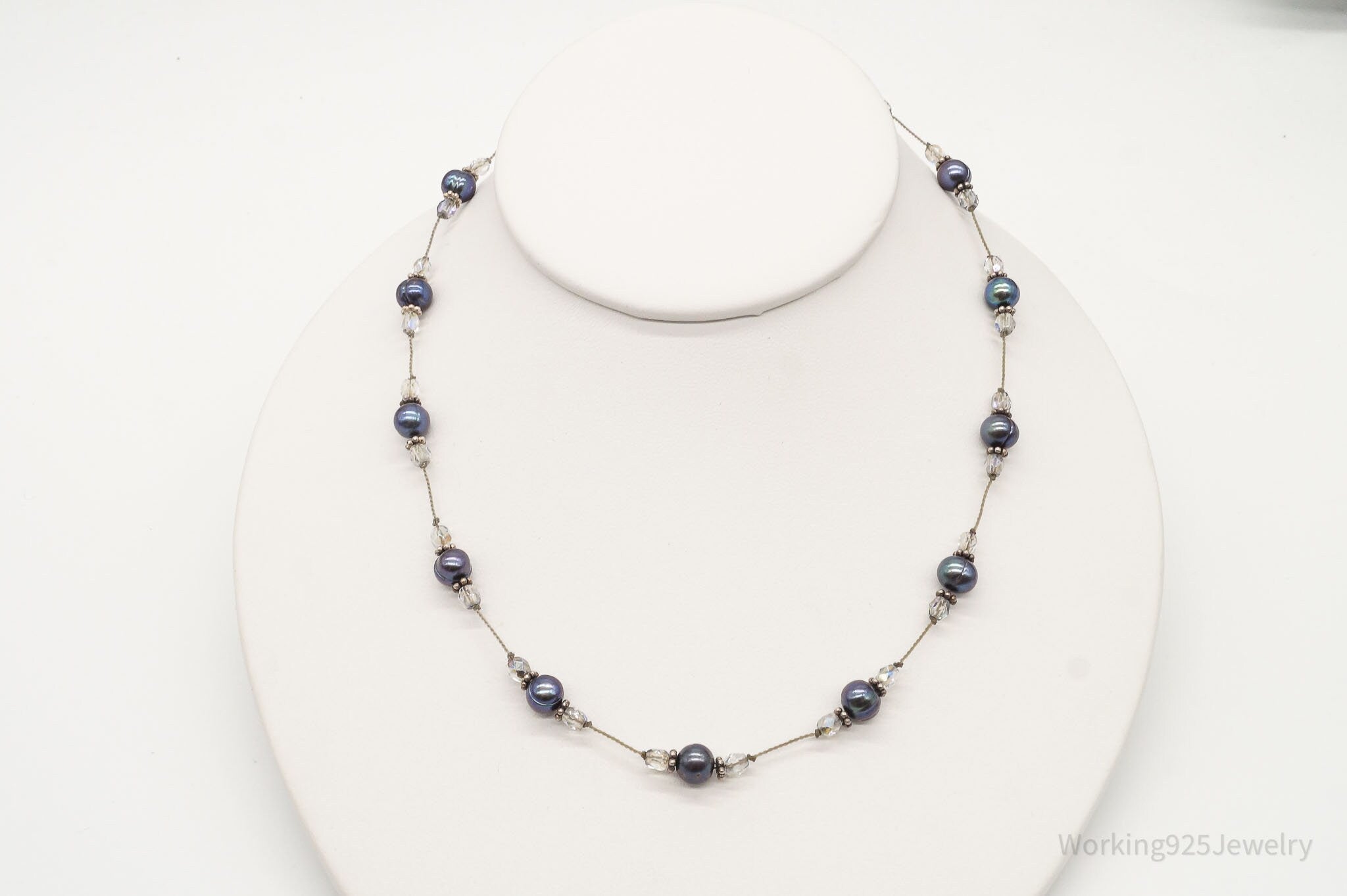 Vintage Tahitian Pearl & Glass Bead Sterling Silver String Necklace - Che Cose Belle