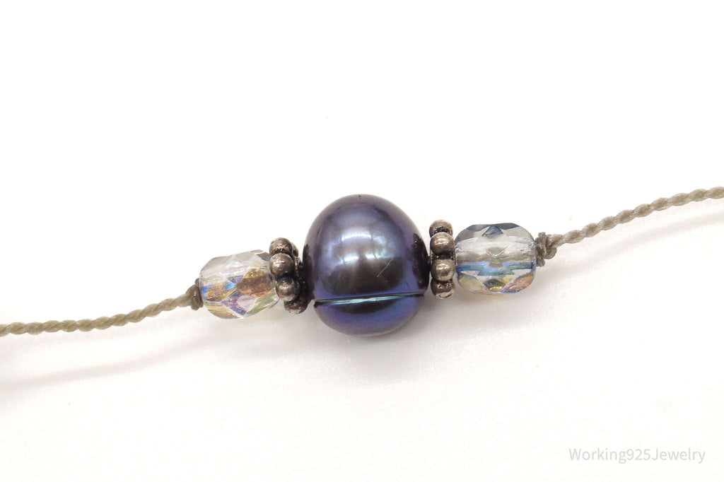 Vintage Tahitian Pearl & Glass Bead Sterling Silver String Necklace - Che Cose Belle