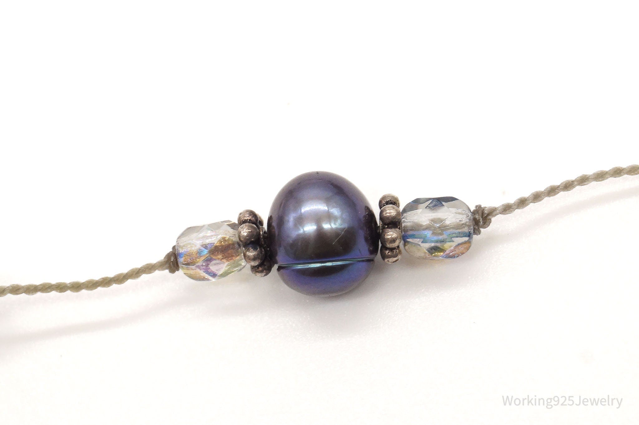 Vintage Tahitian Pearl & Glass Bead Sterling Silver String Necklace - Che Cose Belle