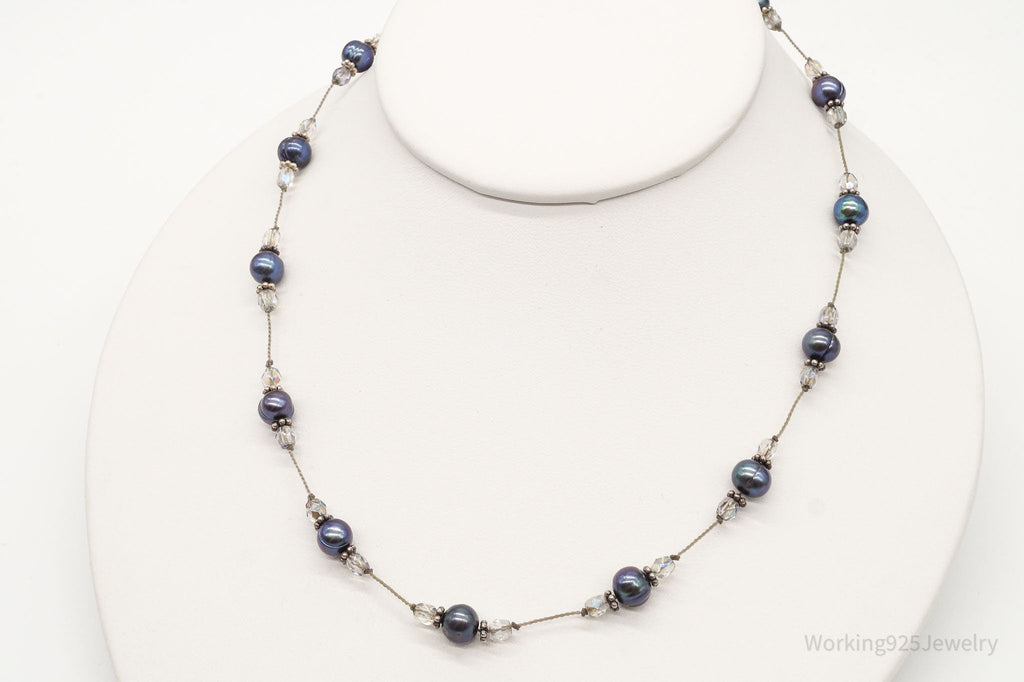 Vintage Tahitian Pearl & Glass Bead Sterling Silver String Necklace - Che Cose Belle