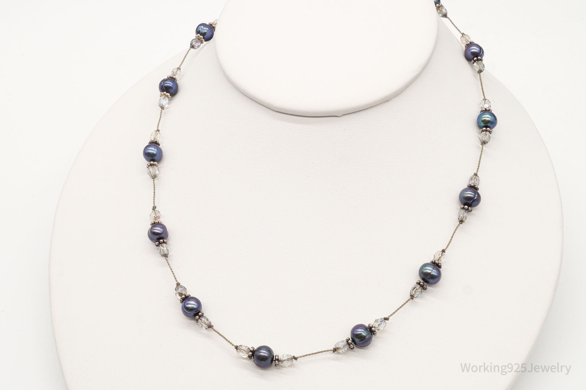 Vintage Tahitian Pearl & Glass Bead Sterling Silver String Necklace - Che Cose Belle
