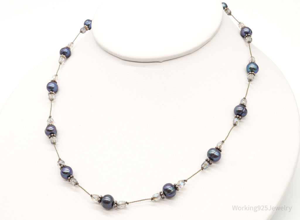 Vintage Tahitian Pearl & Glass Bead Sterling Silver String Necklace - Che Cose Belle