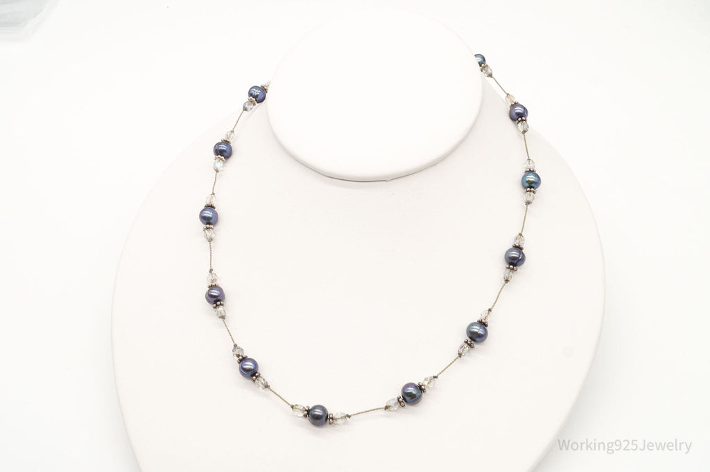 Vintage Tahitian Pearl & Glass Bead Sterling Silver String Necklace - Che Cose Belle