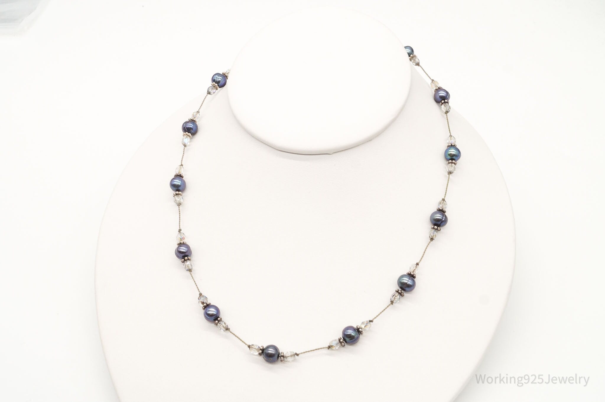 Vintage Tahitian Pearl & Glass Bead Sterling Silver String Necklace - Che Cose Belle