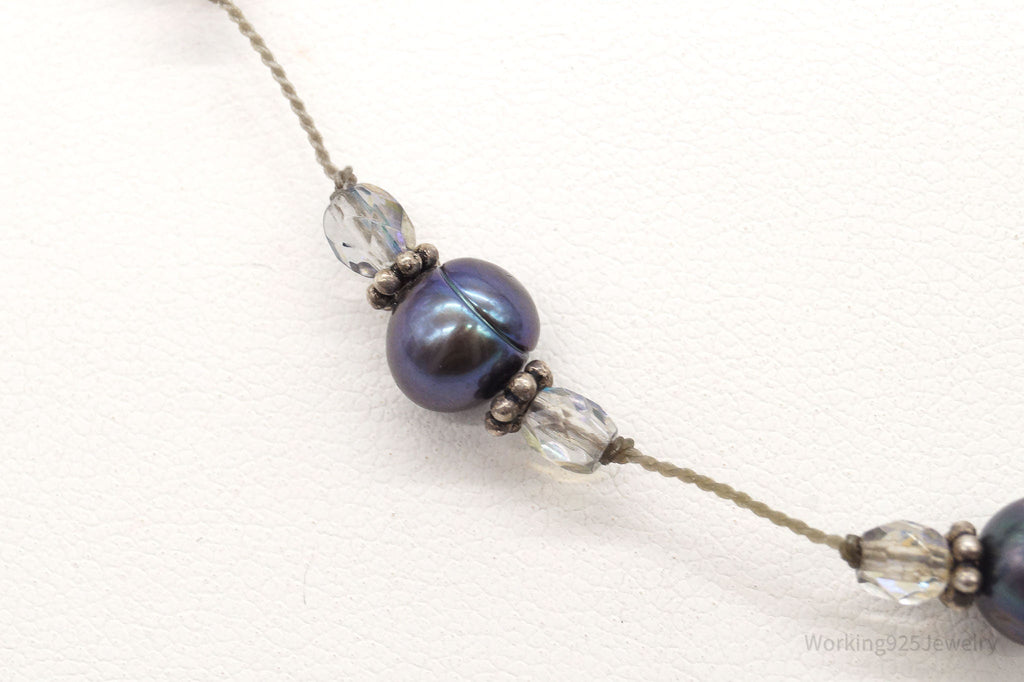 Vintage Tahitian Pearl & Glass Bead Sterling Silver String Necklace - Che Cose Belle