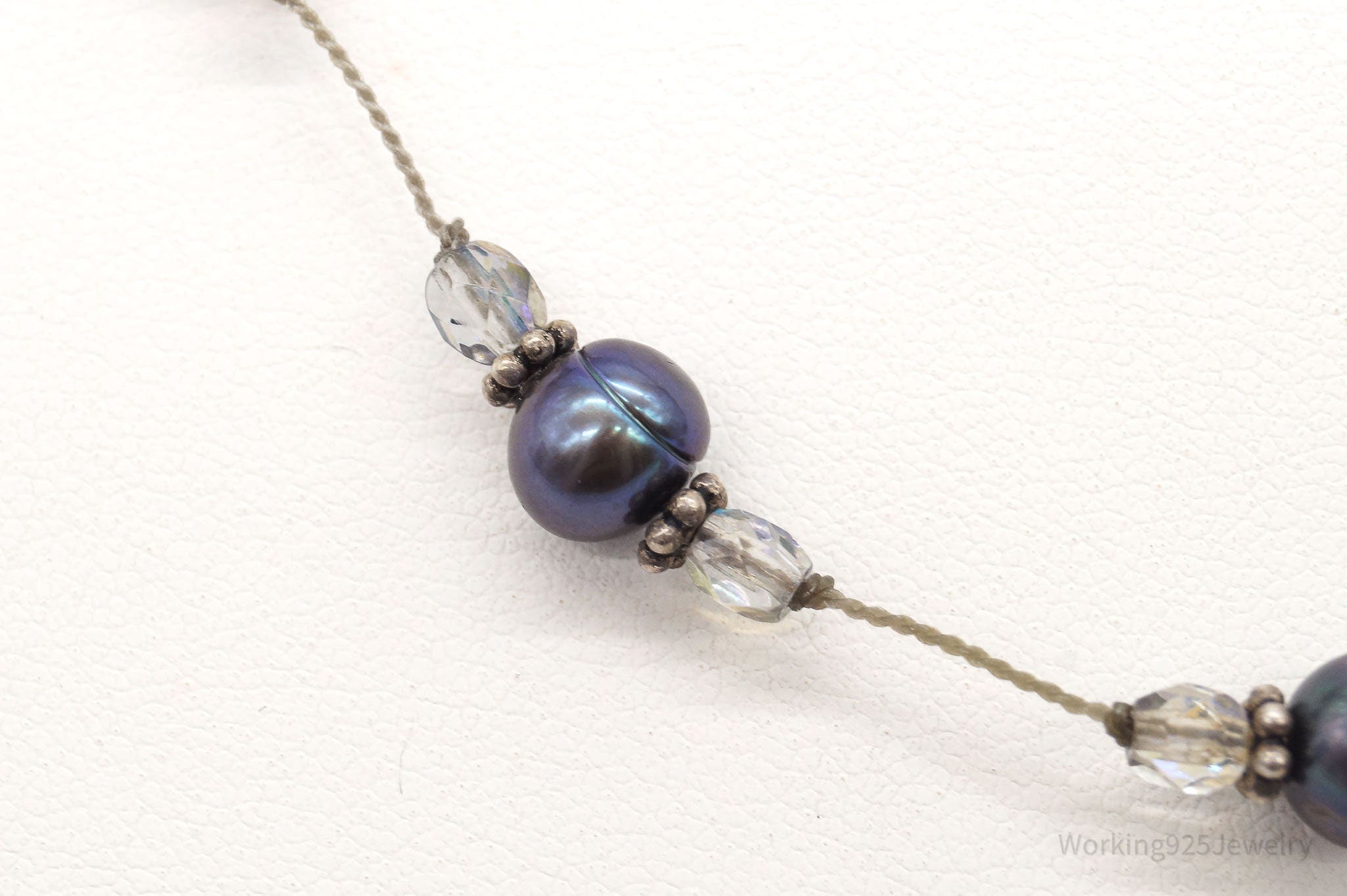 Vintage Tahitian Pearl & Glass Bead Sterling Silver String Necklace - Che Cose Belle