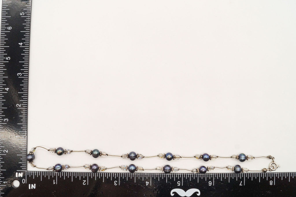 Vintage Tahitian Pearl & Glass Bead Sterling Silver String Necklace - Che Cose Belle