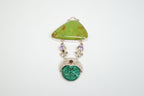 Vintage Turquoise Amethyst Malachite Garnet Sterling Silver Moon Face Pendant - Che Cose Belle