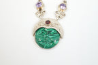 Vintage Turquoise Amethyst Malachite Garnet Sterling Silver Moon Face Pendant - Che Cose Belle