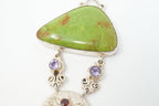 Vintage Turquoise Amethyst Malachite Garnet Sterling Silver Moon Face Pendant - Che Cose Belle