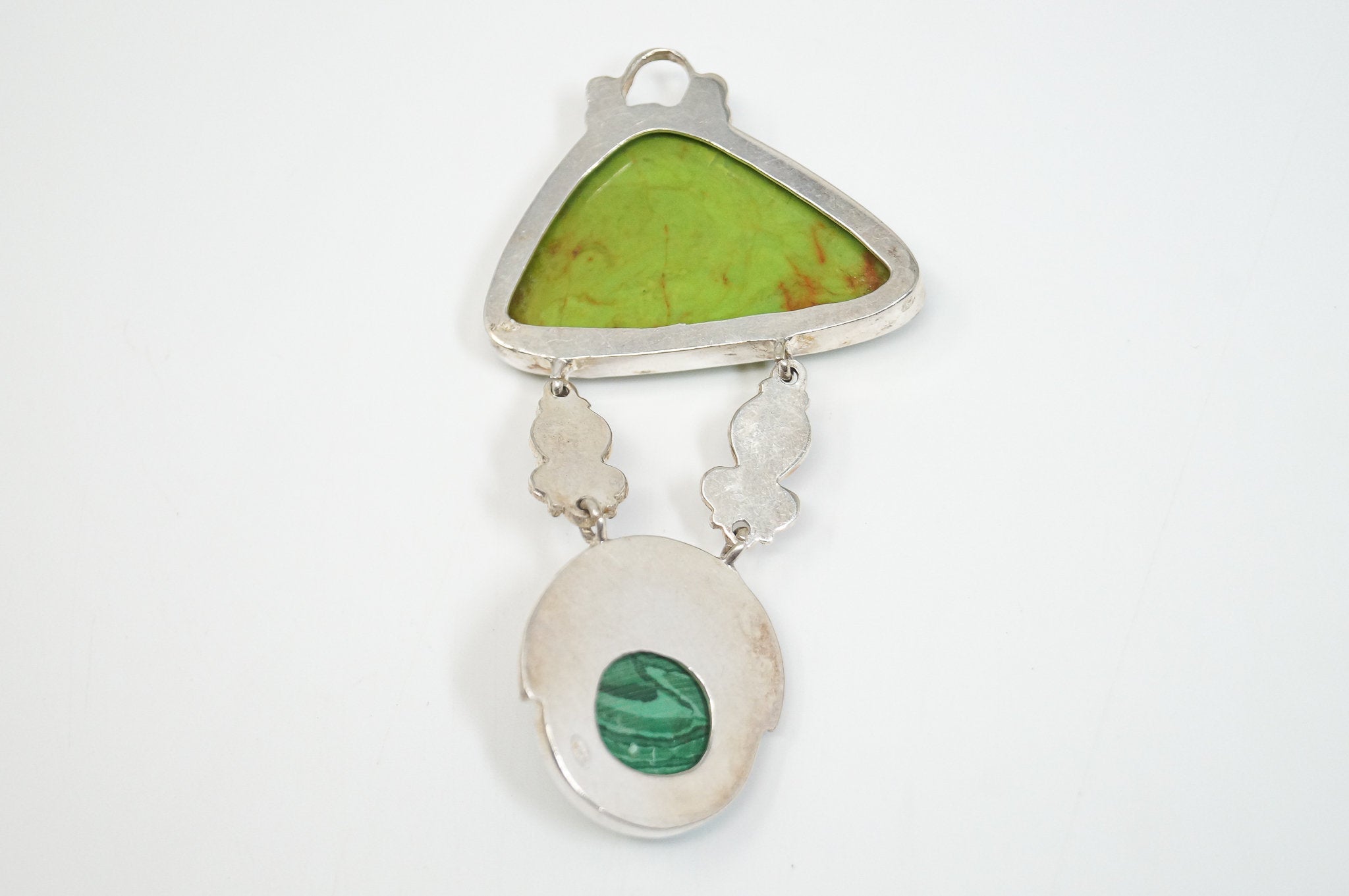 Vintage Turquoise Amethyst Malachite Garnet Sterling Silver Moon Face Pendant - Che Cose Belle