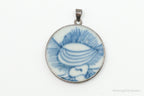 Vintage White Blue Ming Porcelain Sterling Silver Pendant - Che Cose Belle