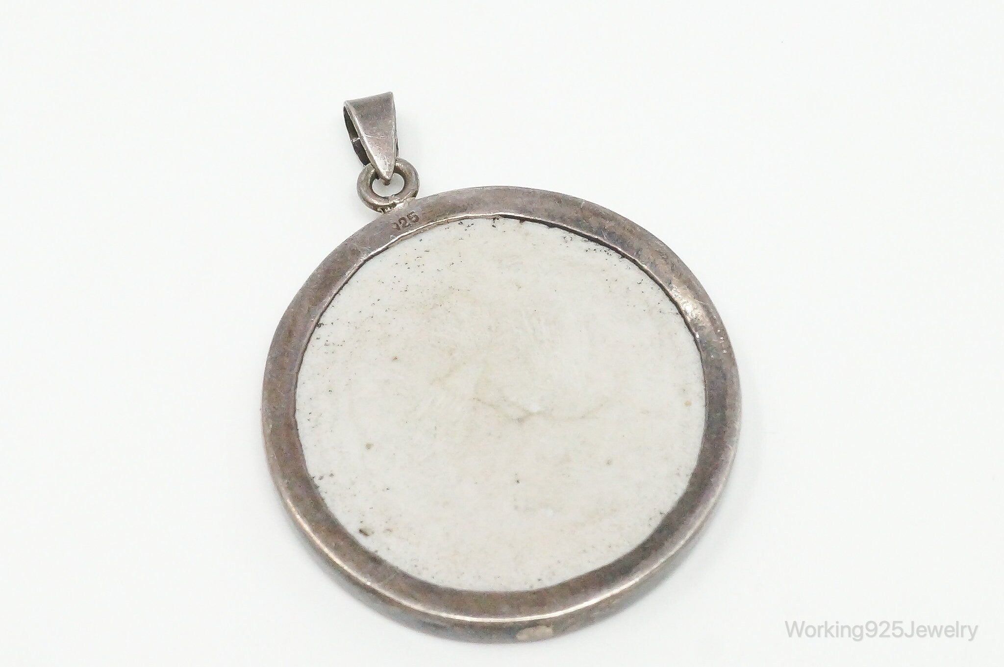 Vintage White Blue Ming Porcelain Sterling Silver Pendant - Che Cose Belle
