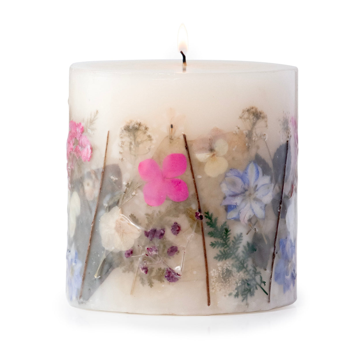 Violet Fern Pressed Flower Pillar Candle - Che Cose Belle