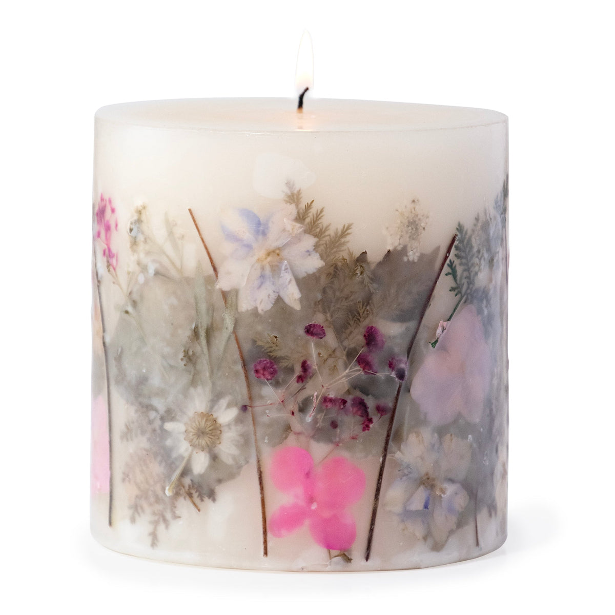 Violet Fern Pressed Flower Pillar Candle - Che Cose Belle