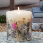 Violet Fern Pressed Flower Pillar Candle - Che Cose Belle