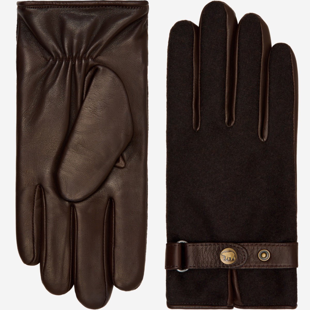 Violetta (dark brown) - Italian tweed women's gloves with touchscreen capability and adjustable snap button - Che Cose Belle
