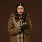 Violetta (dark brown) - Italian tweed women's gloves with touchscreen capability and adjustable snap button - Che Cose Belle
