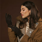 Violetta (dark brown) - Italian tweed women's gloves with touchscreen capability and adjustable snap button - Che Cose Belle