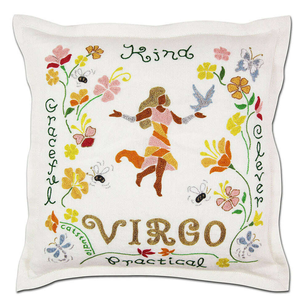 Virgo Astrology Hand-Embroidered Pillow by Cat Studio - Che Cose Belle
