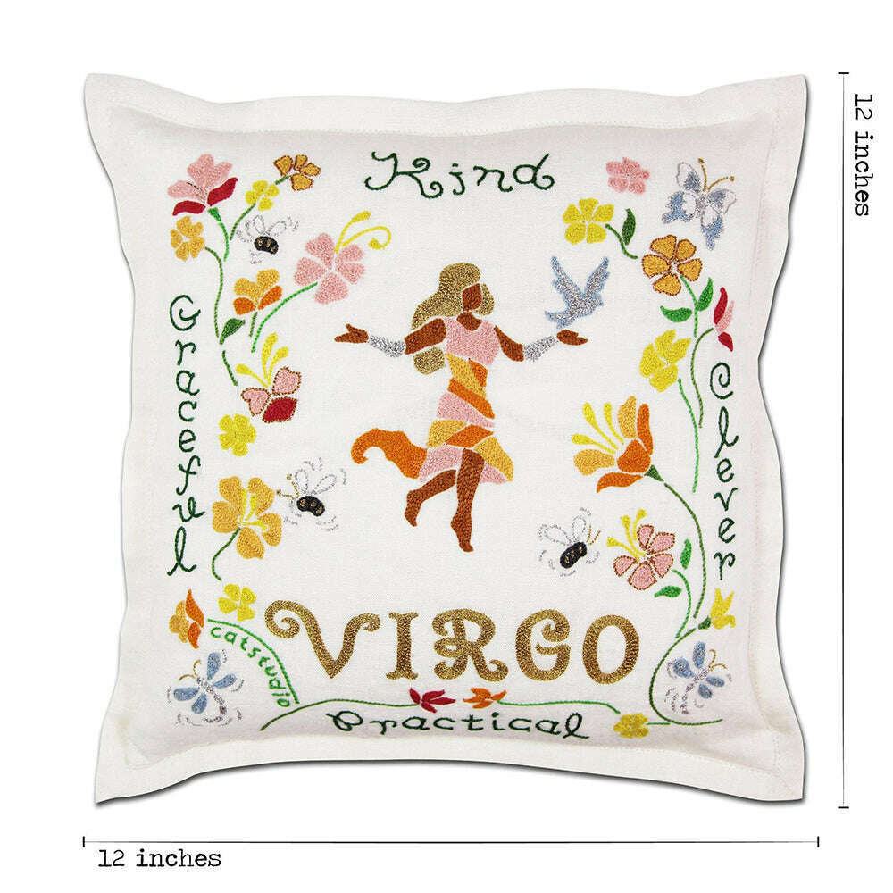 Virgo Astrology Hand-Embroidered Pillow by Cat Studio - Che Cose Belle