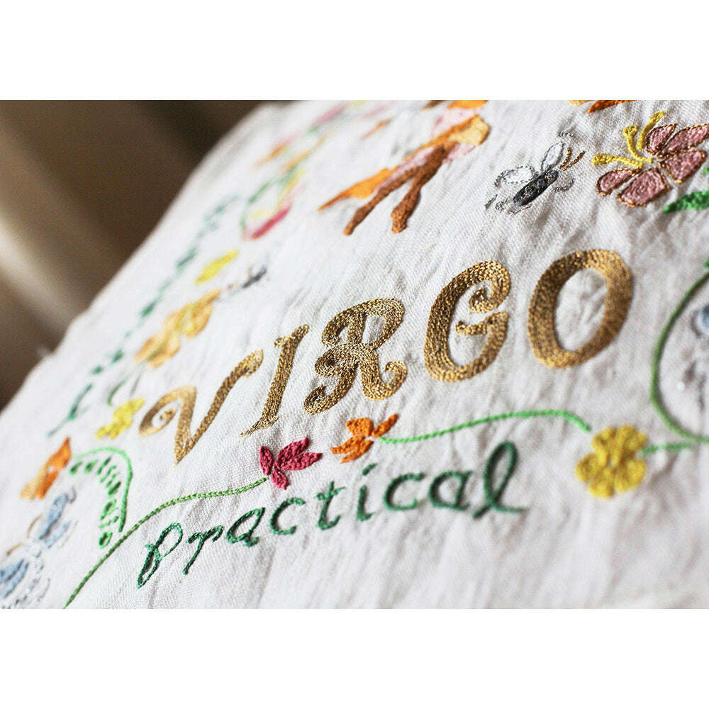 Virgo Astrology Hand-Embroidered Pillow by Cat Studio - Che Cose Belle