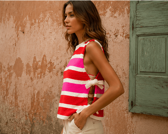Vivid Stripe Tie-Side Sweater Vest - Che Cose Belle