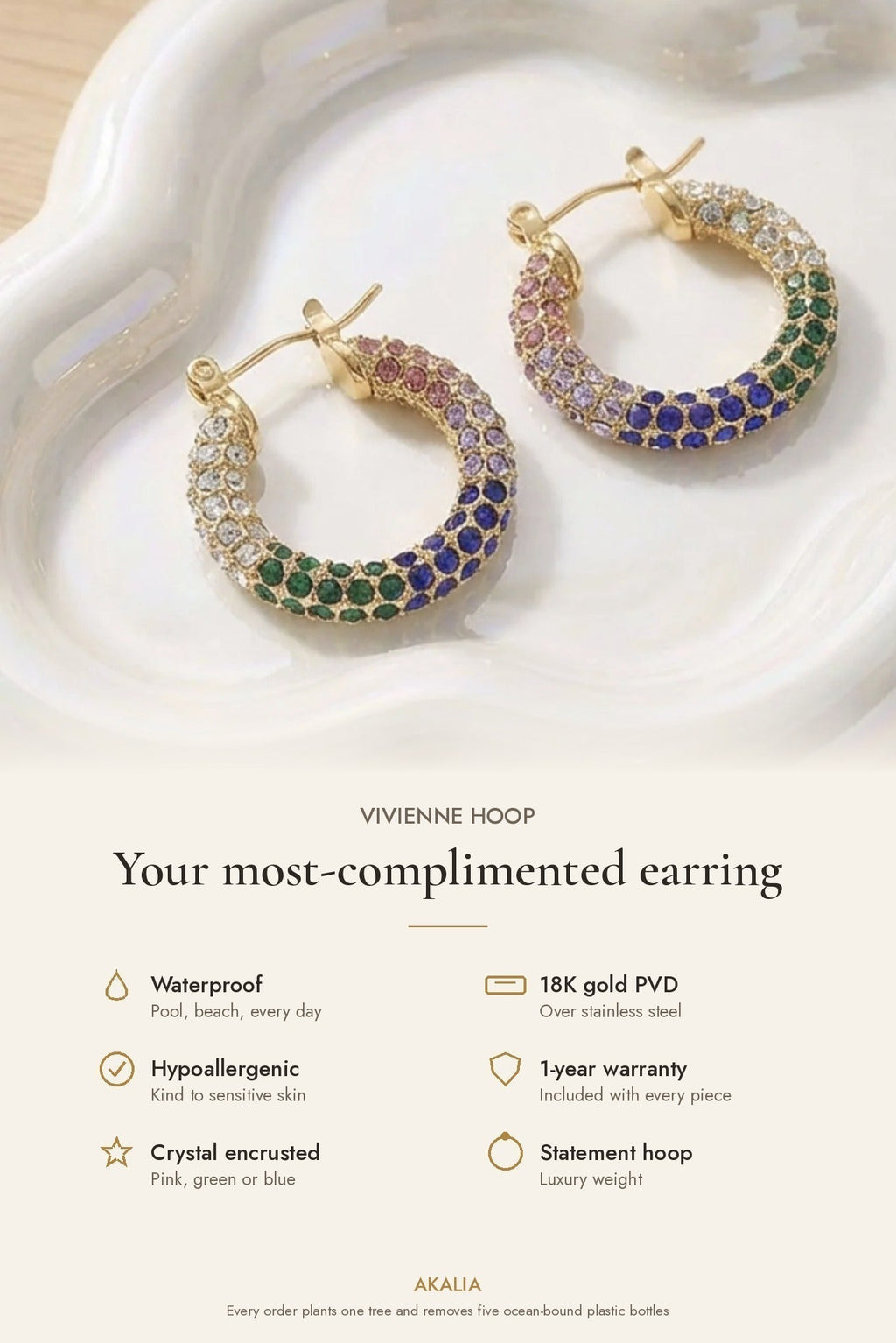 Vivienne Waterproof Rhinestone Statement Hoop - Che Cose Belle