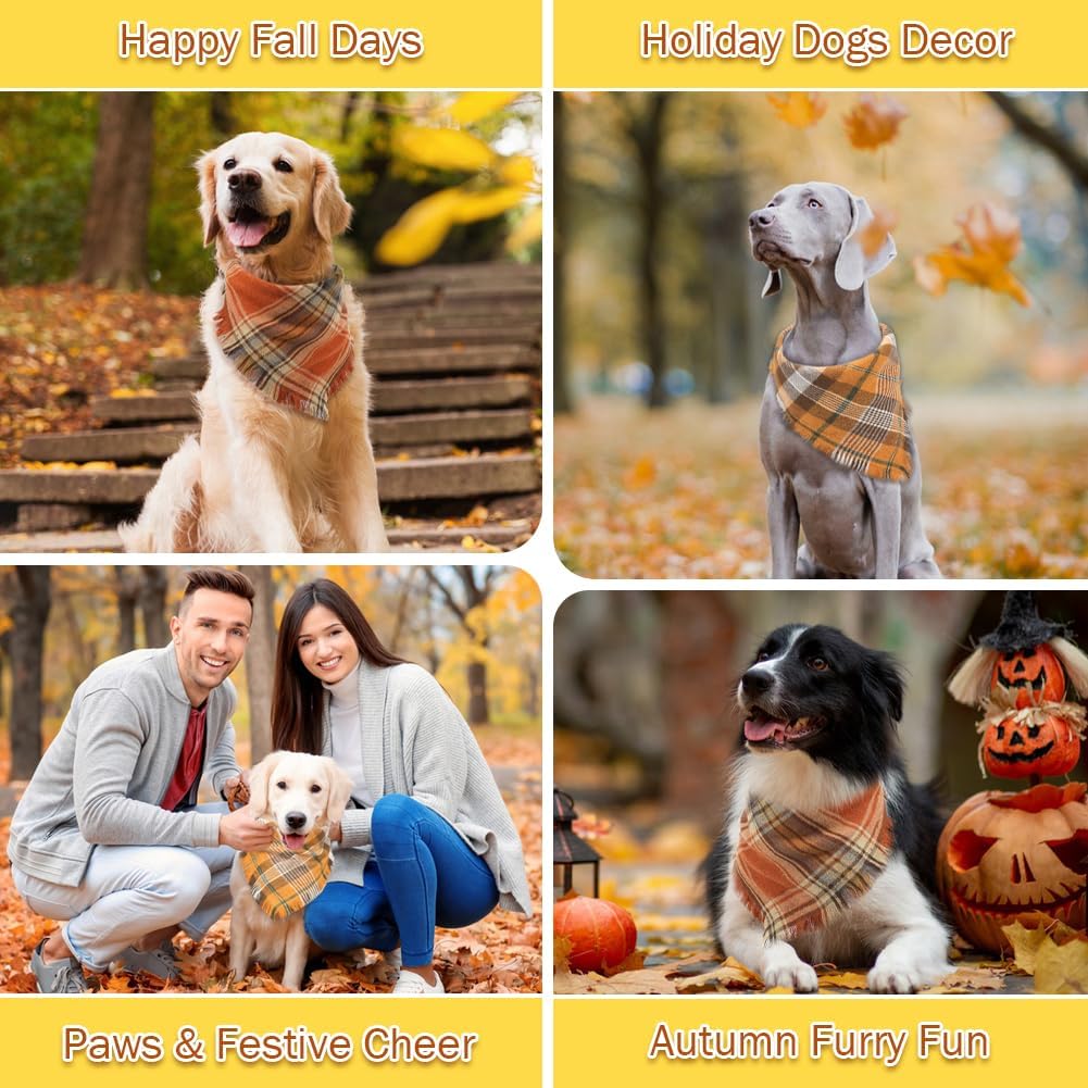 Vivifying Fall Dog Bandana With Tassels Edges Classic Plaid Triangle Dog Apparel Accessories Unny Dog Scarf Costume For Thanksgiving Photo Prop And Party Decor - Che Cose Belle