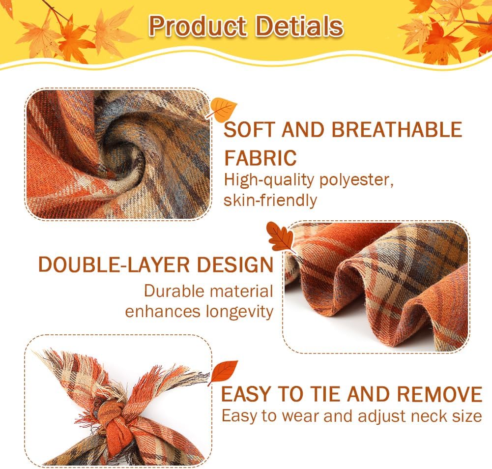 Vivifying Fall Dog Bandana With Tassels Edges Classic Plaid Triangle Dog Apparel Accessories Unny Dog Scarf Costume For Thanksgiving Photo Prop And Party Decor - Che Cose Belle