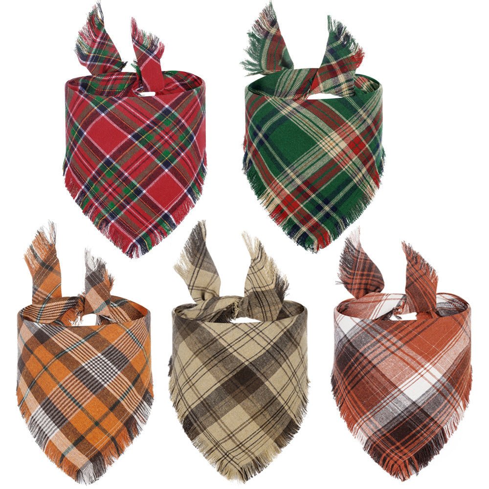 Vivifying Fall Dog Bandana With Tassels Edges Classic Plaid Triangle Dog Apparel Accessories Unny Dog Scarf Costume For Thanksgiving Photo Prop And Party Decor - Che Cose Belle