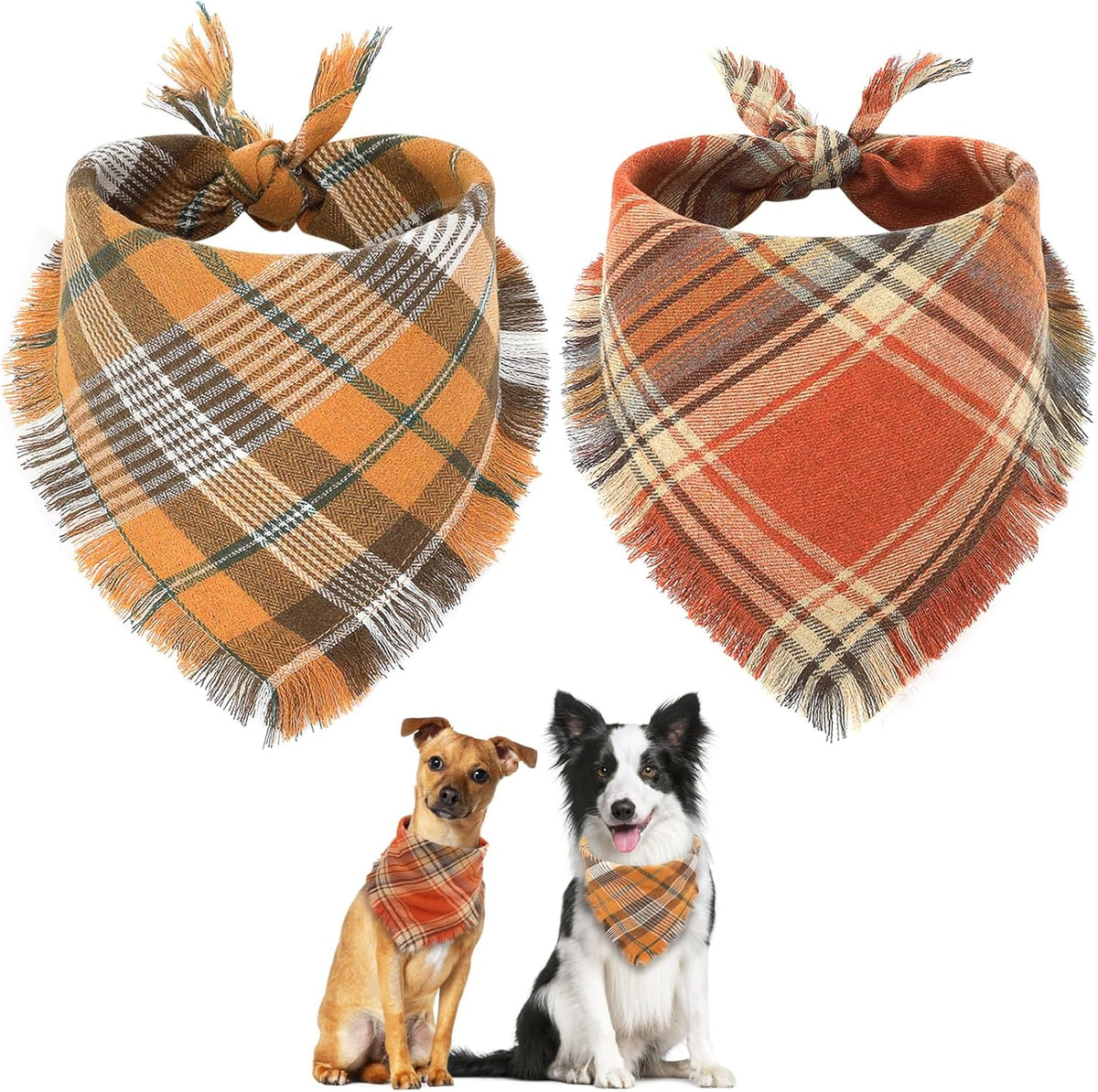 Vivifying Fall Dog Bandana With Tassels Edges Classic Plaid Triangle Dog Apparel Accessories Unny Dog Scarf Costume For Thanksgiving Photo Prop And Party Decor - Che Cose Belle