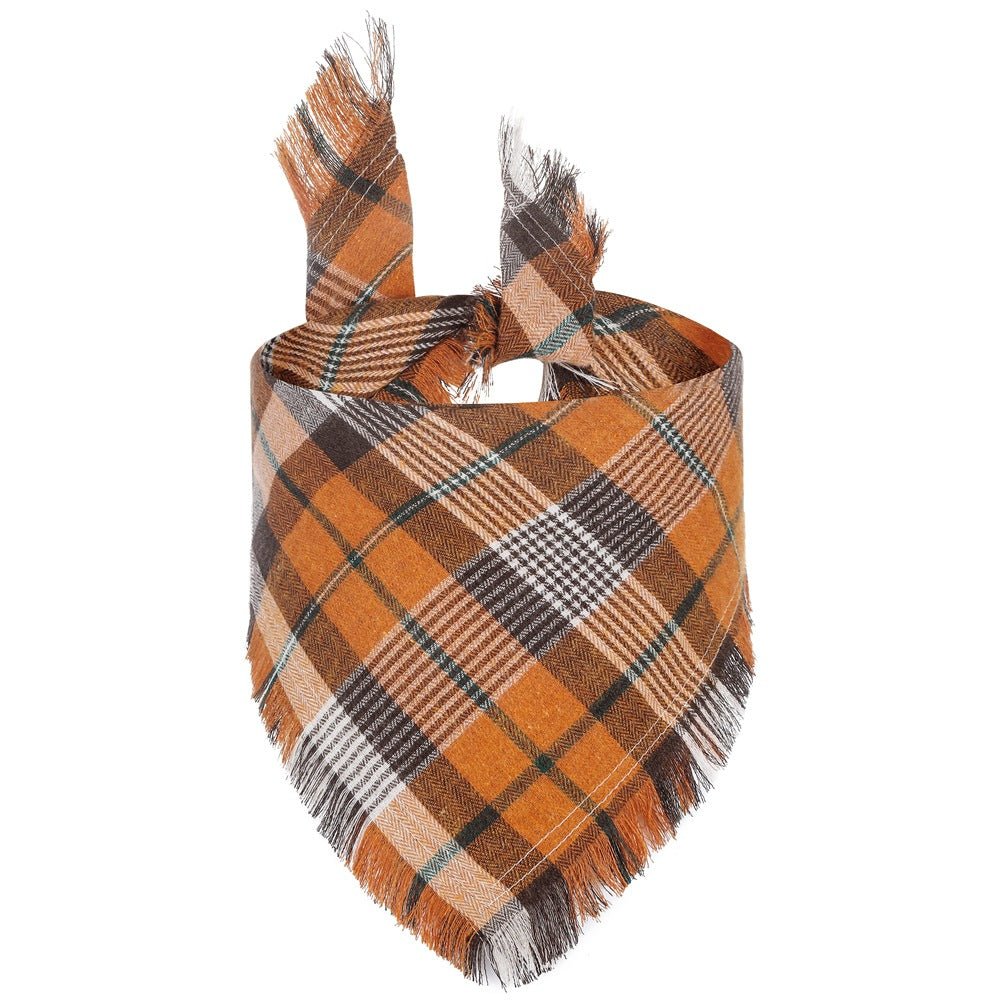 Vivifying Fall Dog Bandana With Tassels Edges Classic Plaid Triangle Dog Apparel Accessories Unny Dog Scarf Costume For Thanksgiving Photo Prop And Party Decor - Che Cose Belle